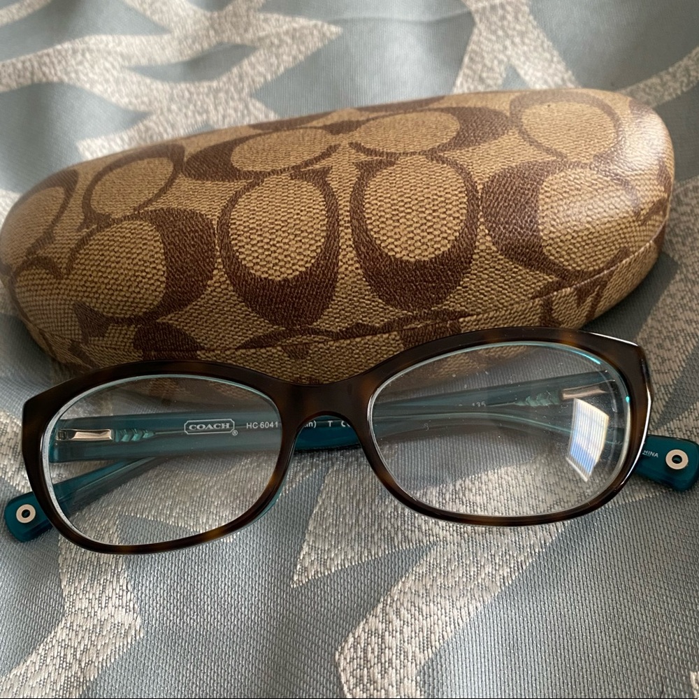 Coach Tortoise and Teal Glasses and case